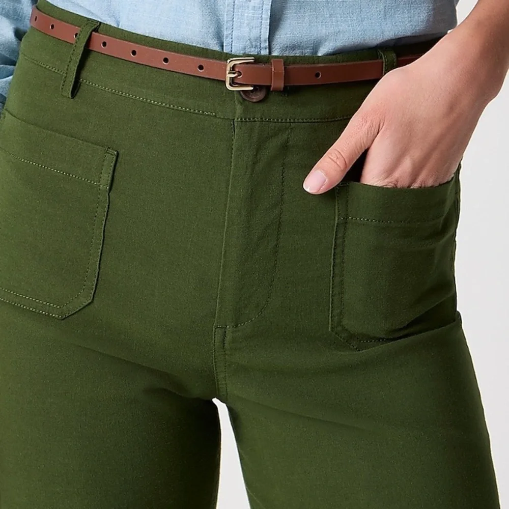 J. Crew Lizzie High Rise Patch Pocket Wide Leg Pants Pine Green NWT Plus Size 35